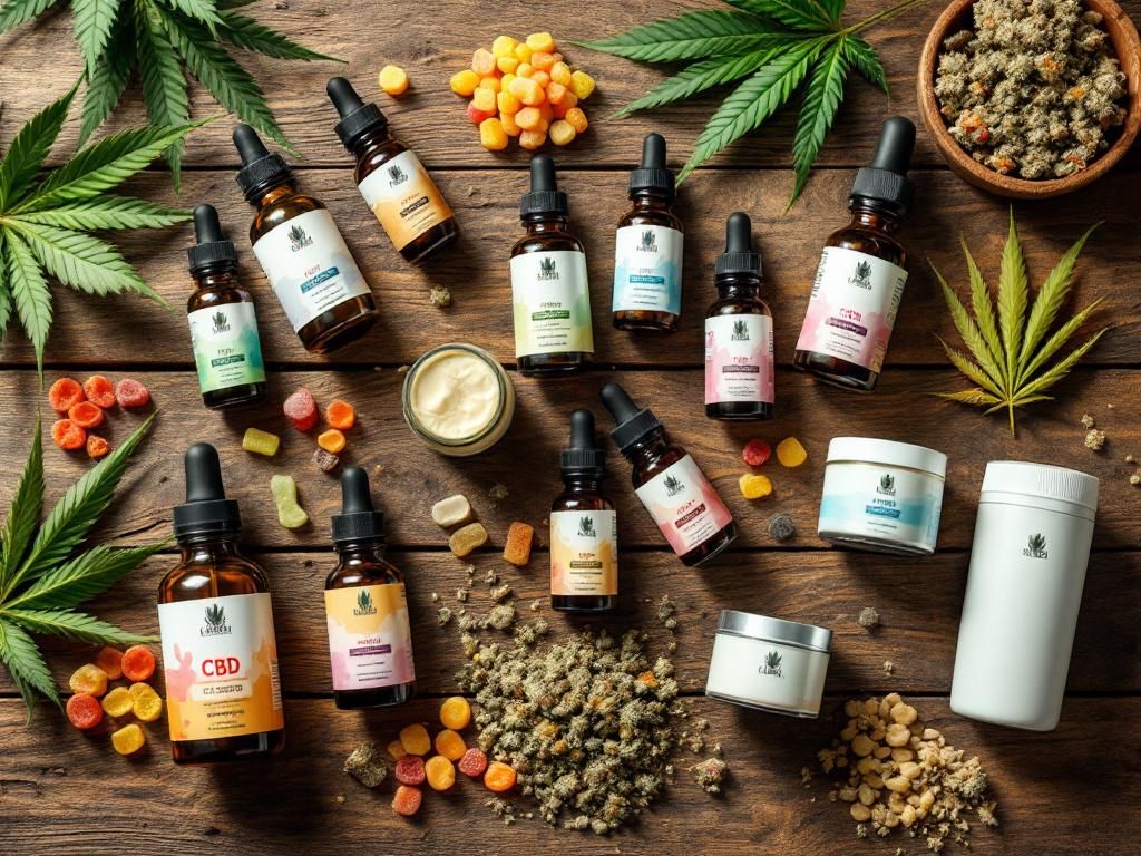 Diverse CBD product collection arrangement