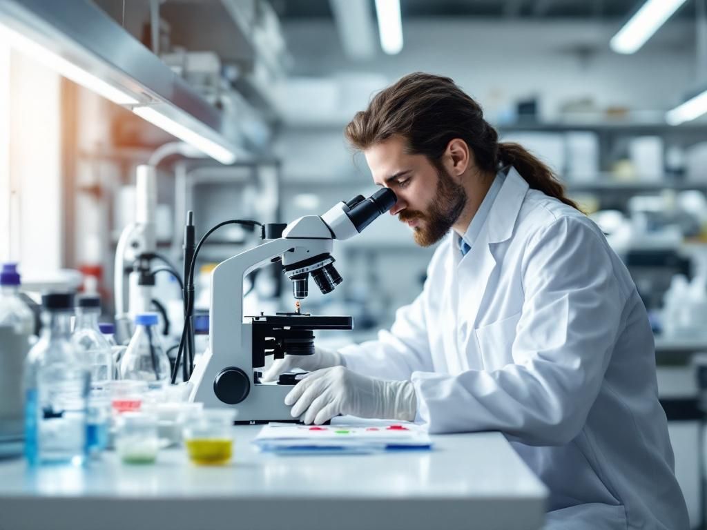 Scientist studying skin cells