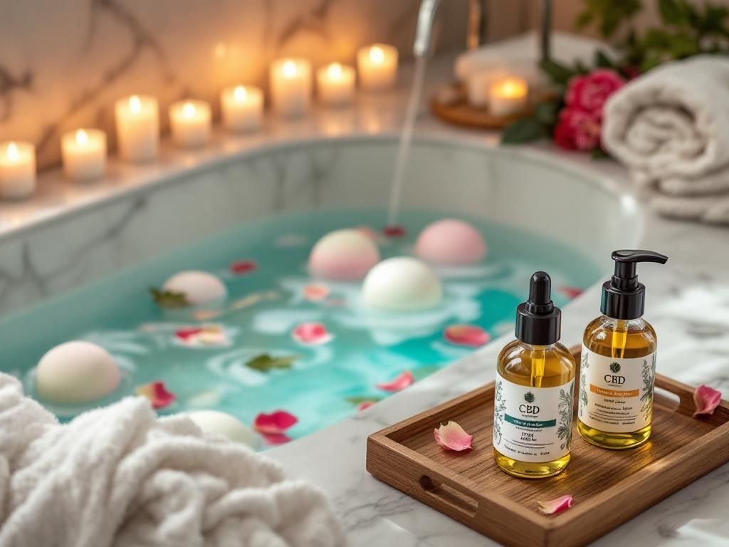 CBD wellness products romantic spa setup