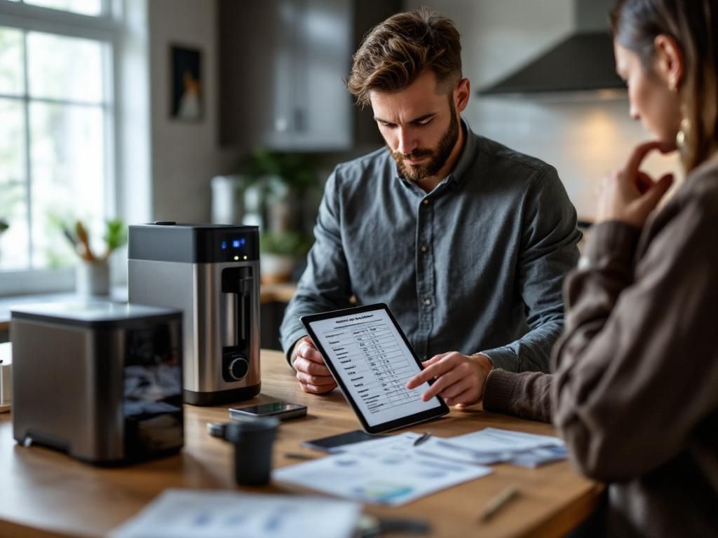 Person comparing cannabis infusion machine features