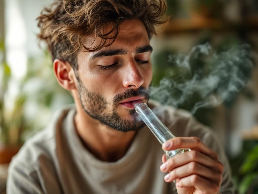 Person enjoying clean hemp wick smoking method