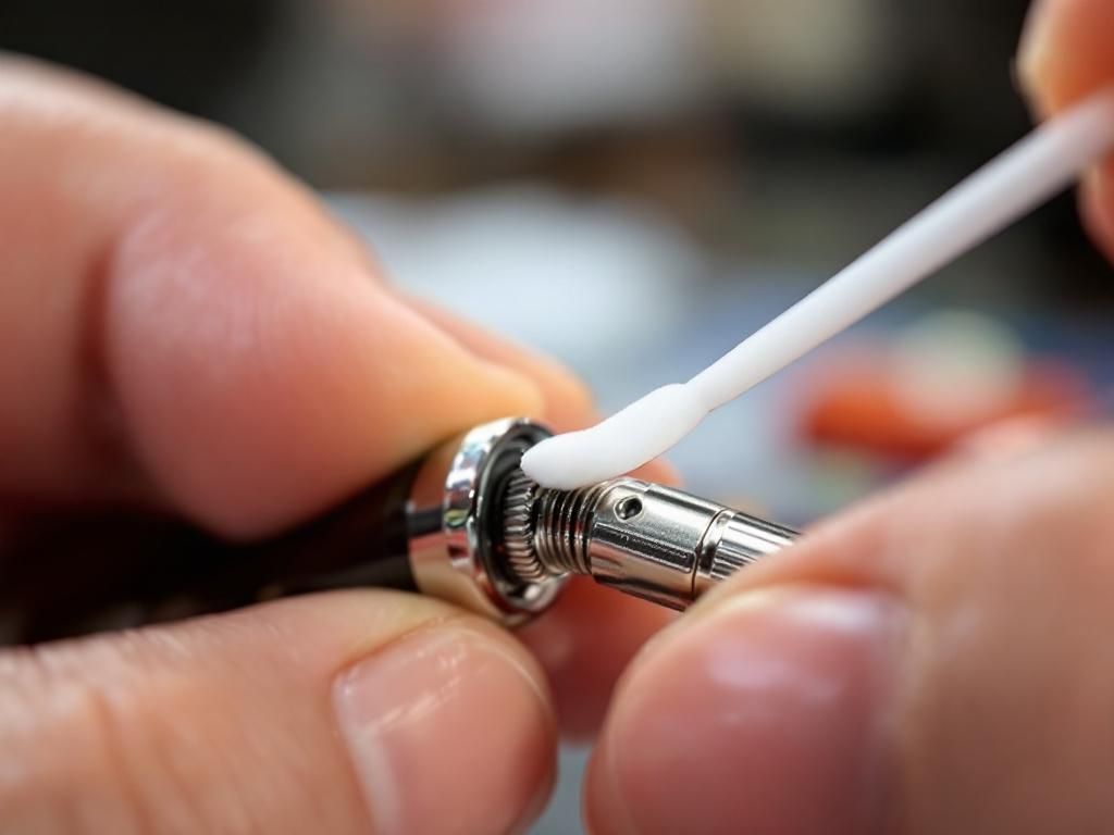 Cleaning vape pen threading with cotton swab