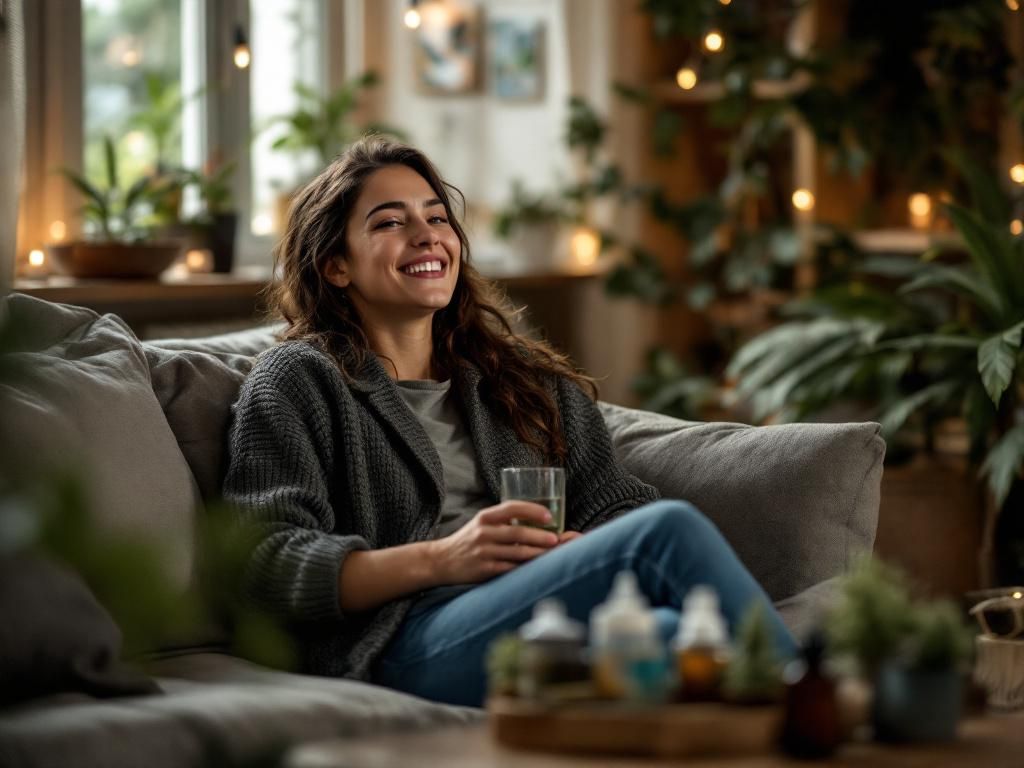 Person in comfortable setting for cannabis use
