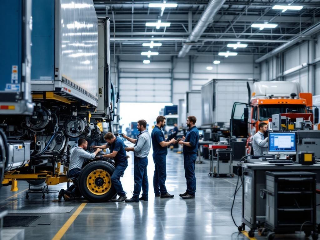 Professional fleet maintenance team at work