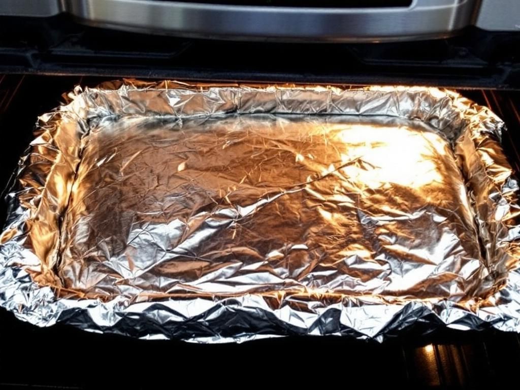 Foil-covered brownies baking for odour control