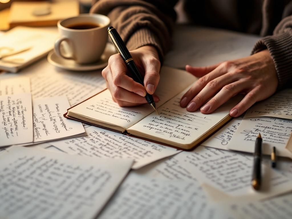 Hands writing creatively in journal