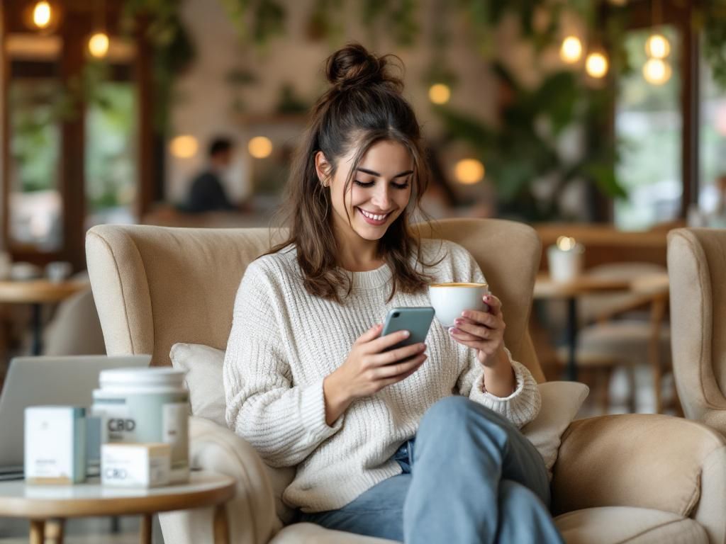 Customer relaxing with CBD coffee in cafe