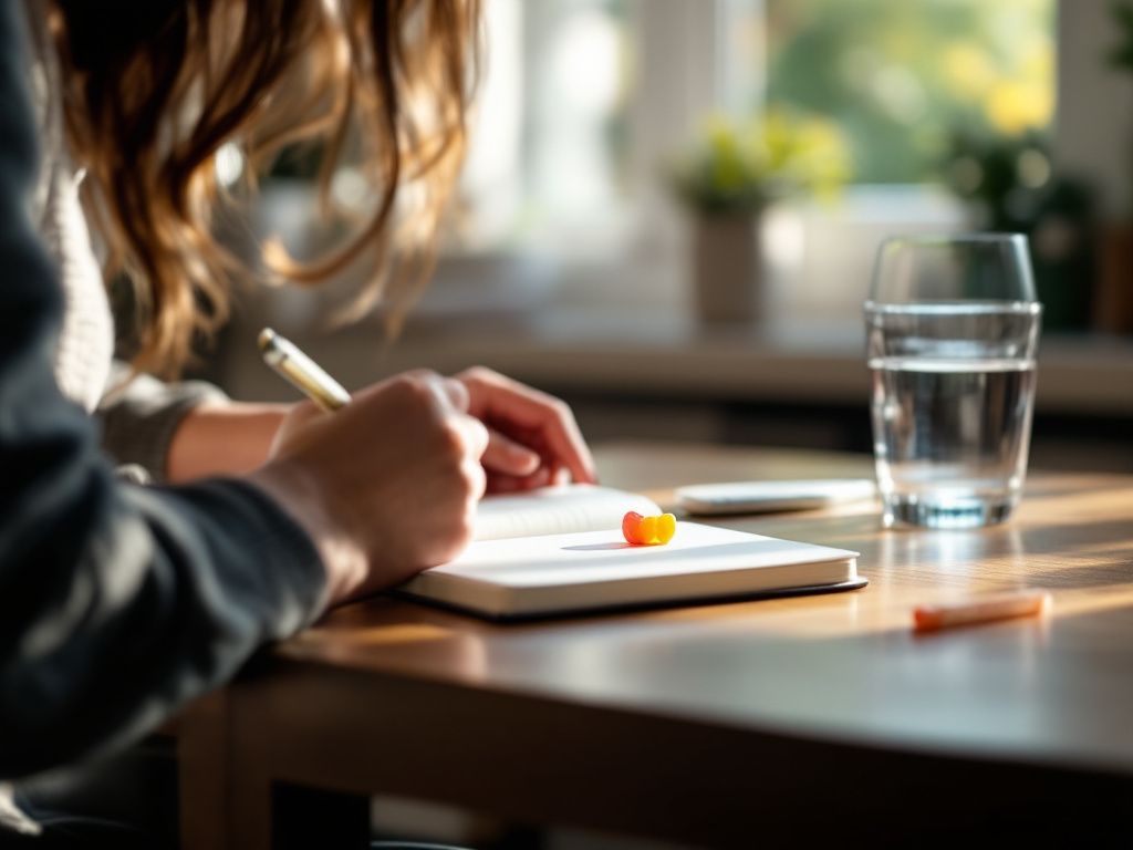 Person considering Delta-8 gummy dosage carefully