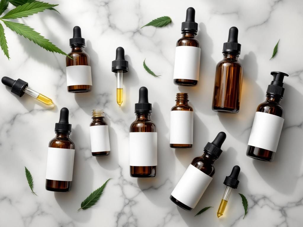 Various cannabis tincture bottles displayed