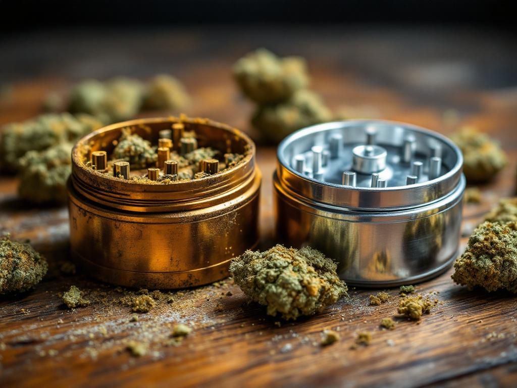 Comparison between dirty and clean cannabis grinders
