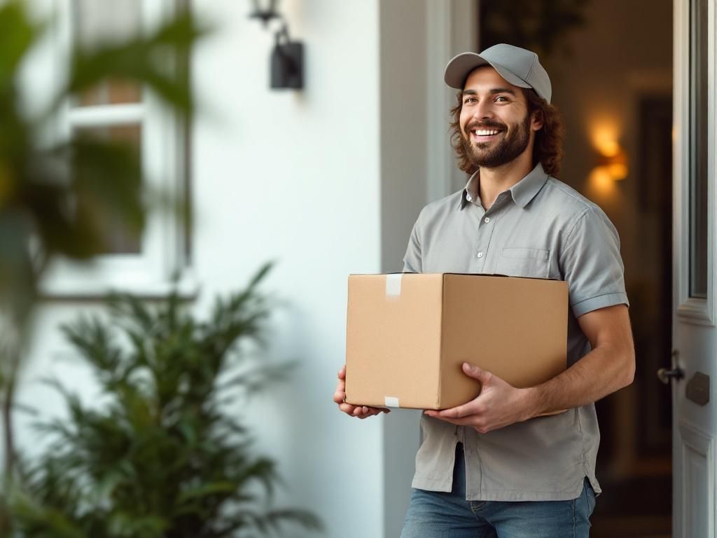 Delivery person with discrete package at doorstep