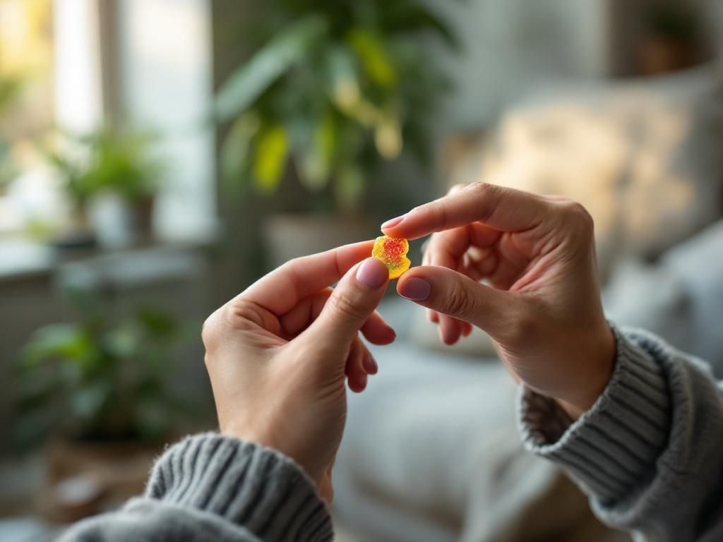 Person holding cannabis gummy discretely