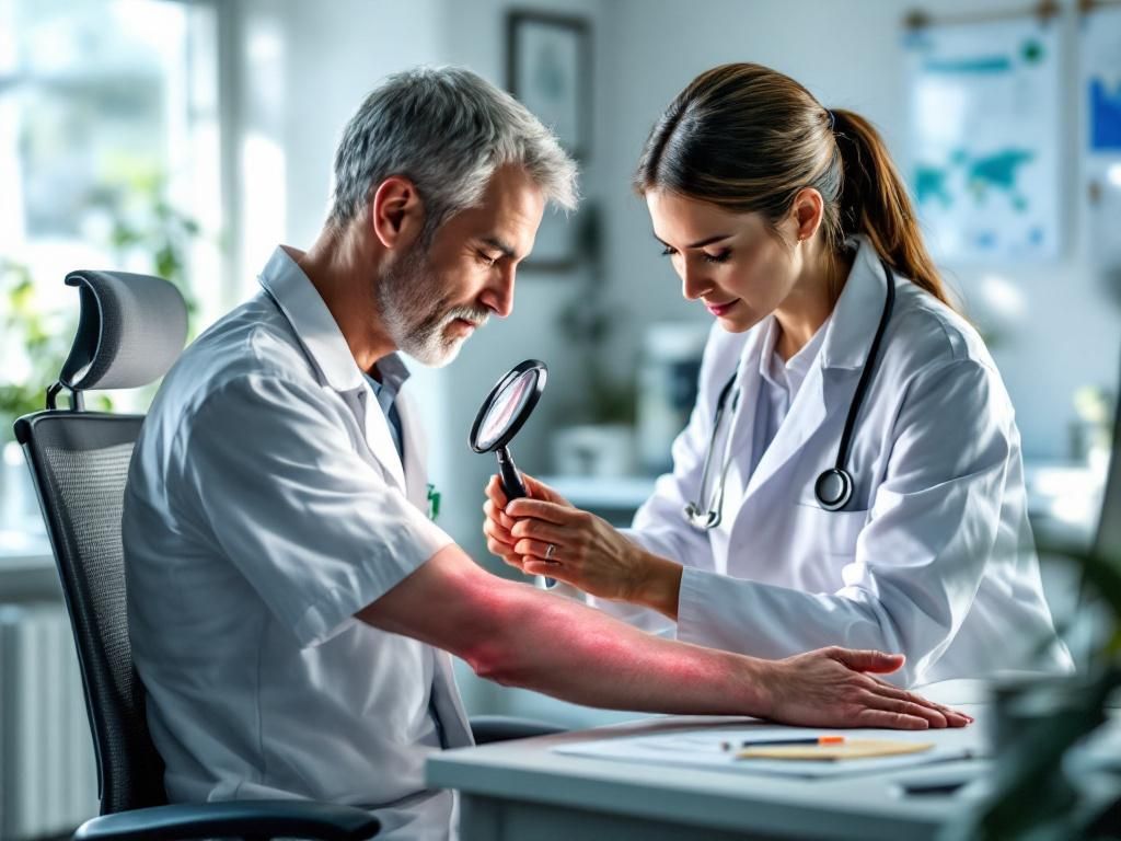 Doctor examining allergic skin reaction