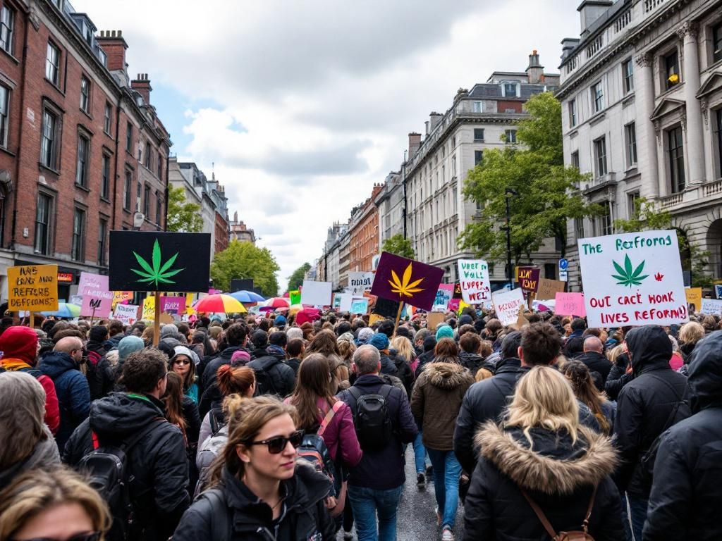 Cannabis advocates marching through Dublin streets