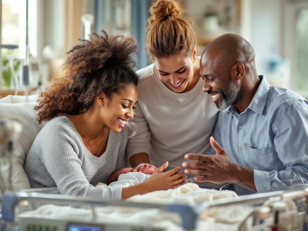 Family supporting newborn in hospital care