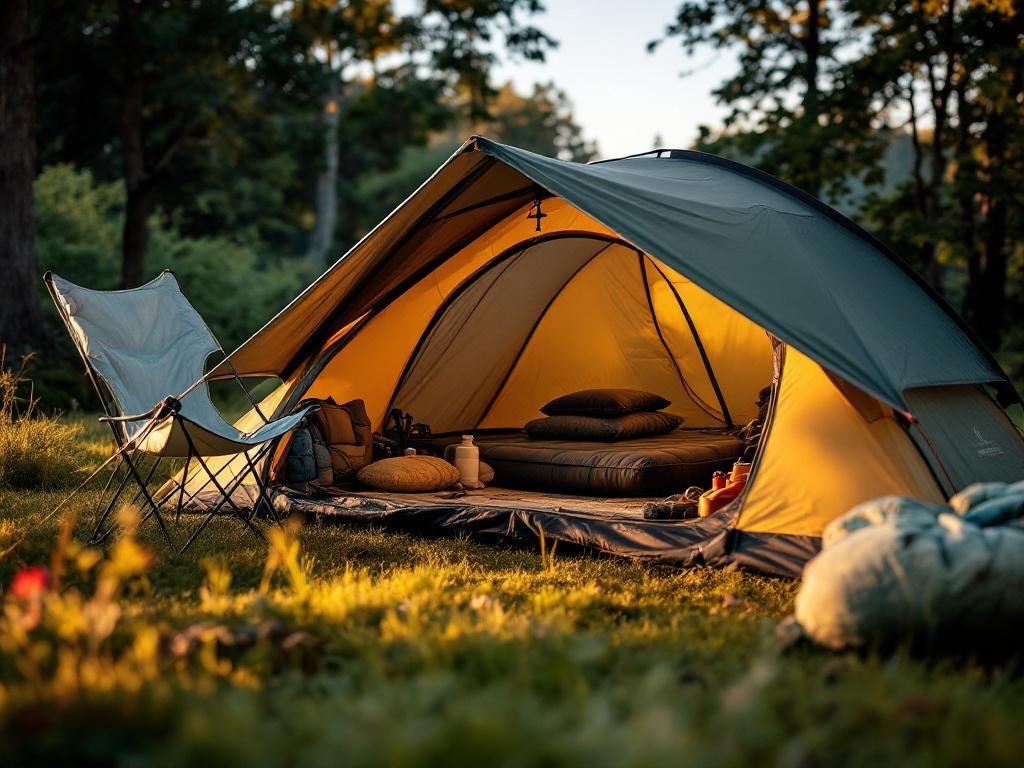 Comfortable festival camping tent arrangement