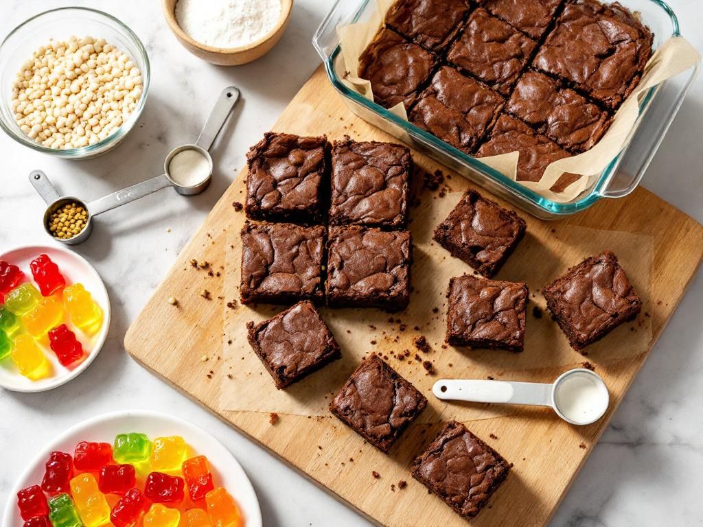 Homemade cannabis brownies and gummies display