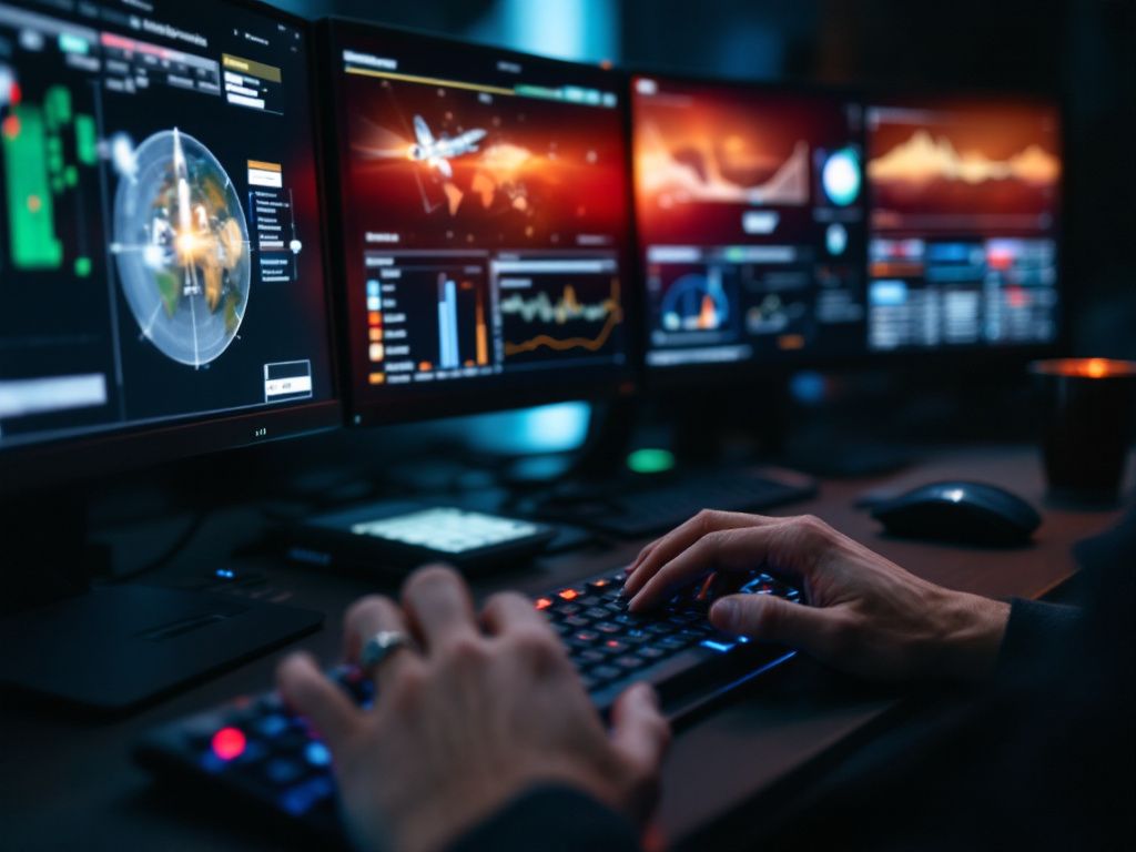 Modern flight controller workstation with multiple monitors