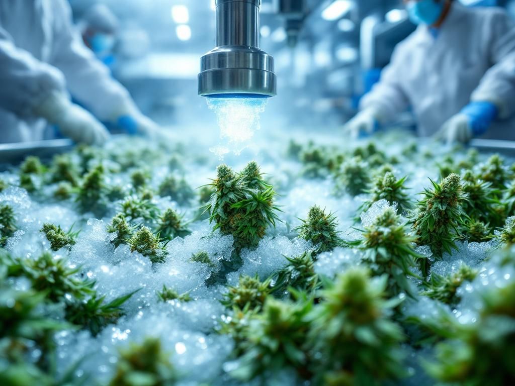 Fresh cannabis plants being flash-frozen for live resin