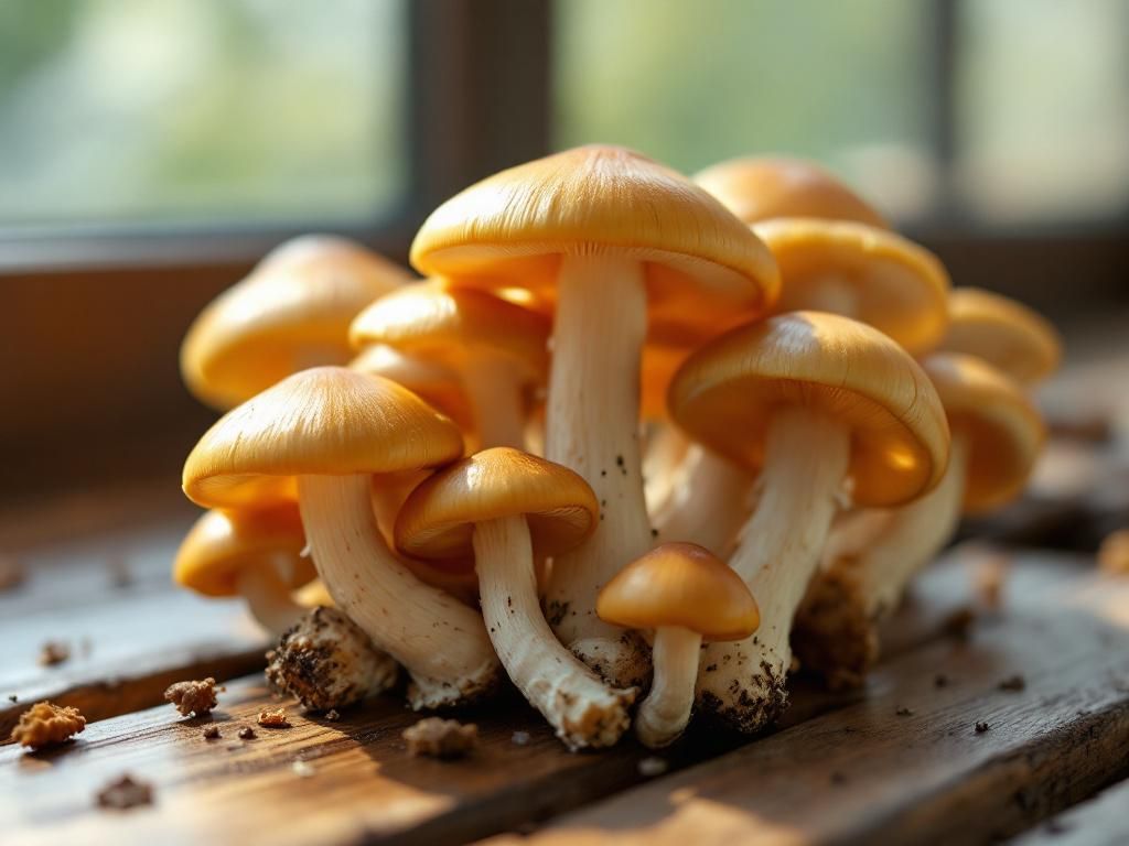 Fresh psilocybe mushrooms on wooden surface