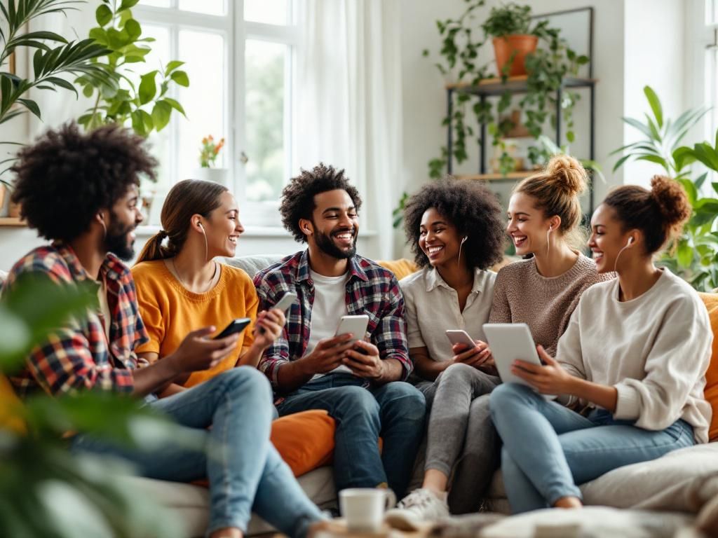 Friends enjoying cannabis culture podcasts together