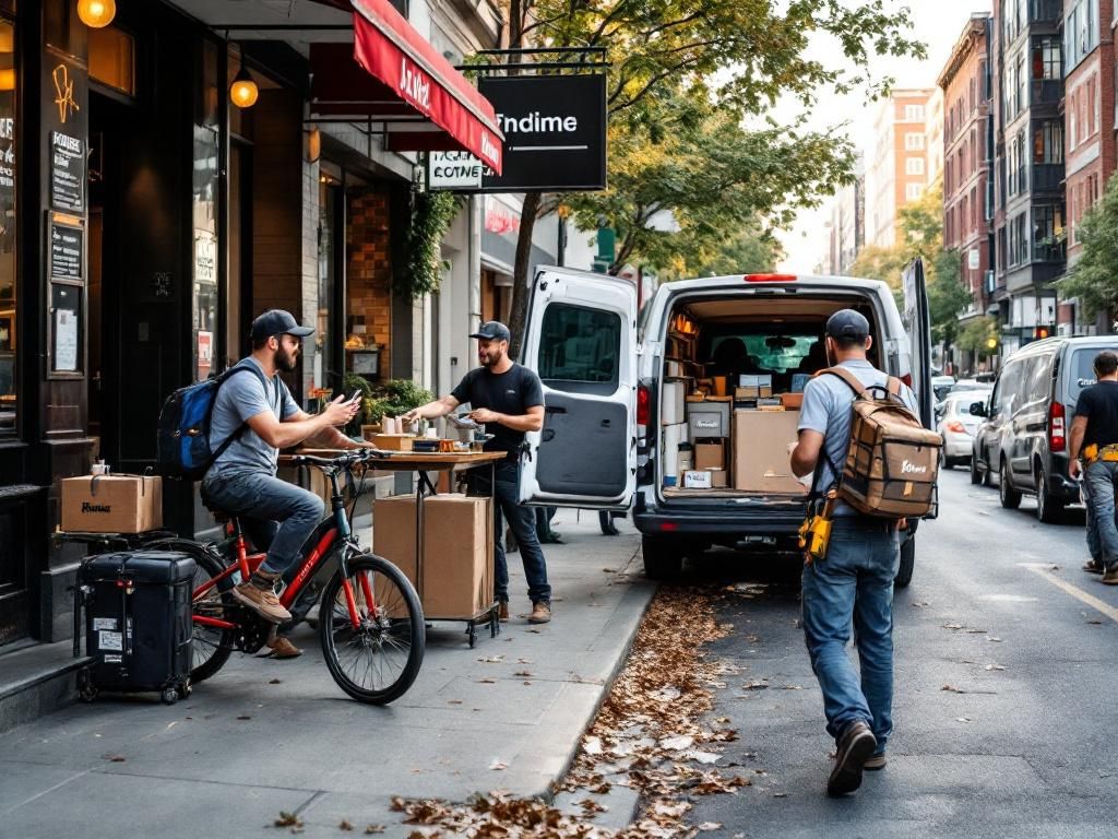 Diverse gig economy workers in urban UK setting