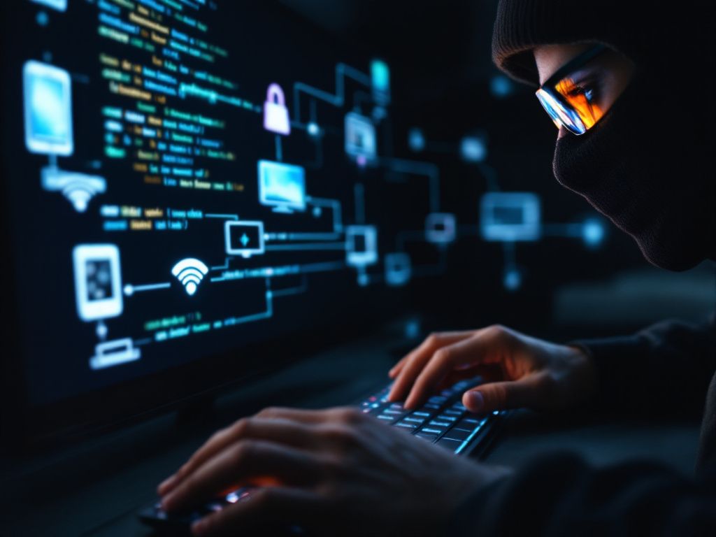 Hacker exploiting AirPlay network vulnerabilities