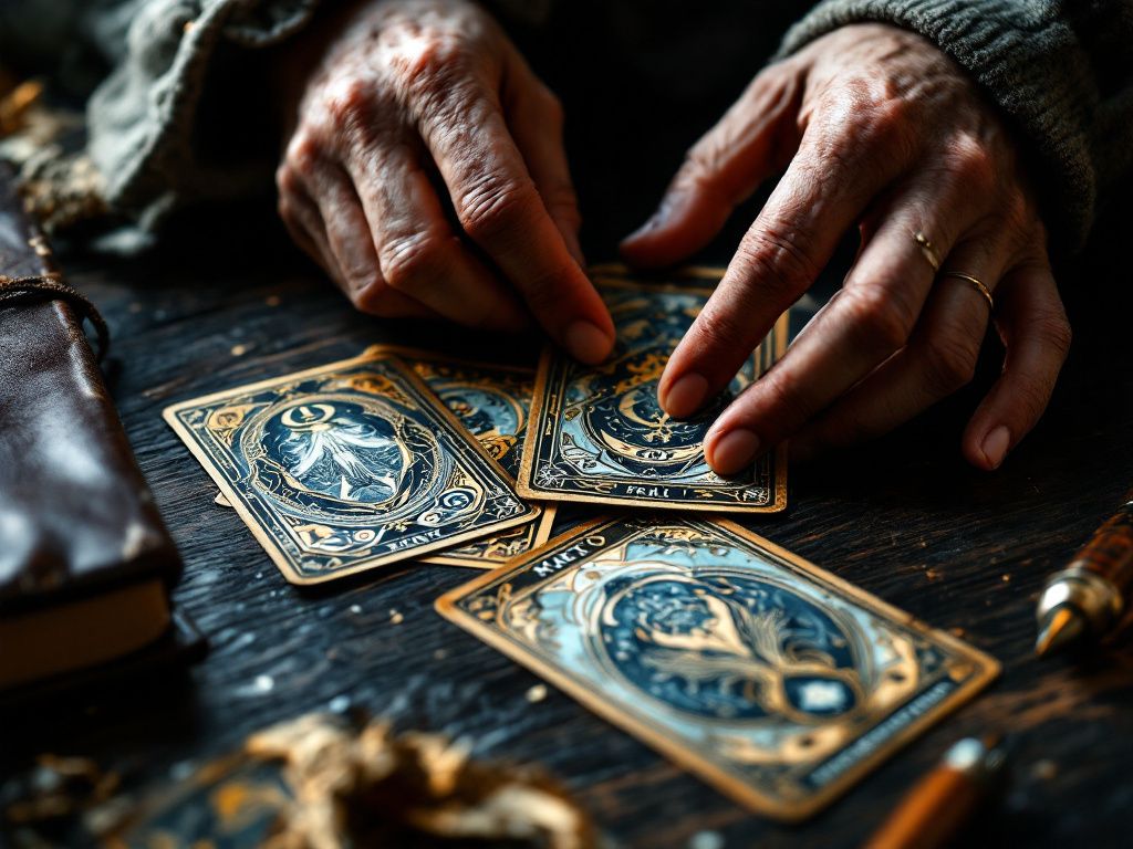Hands shuffling tarot cards for reading