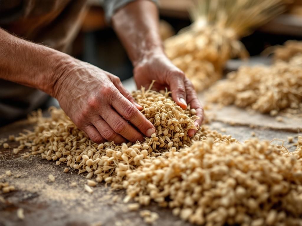 Hemp fibers being processed into textile