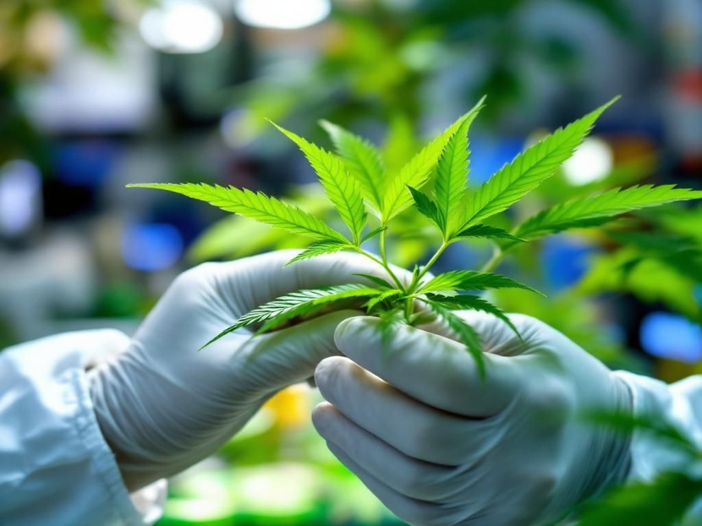 Scientist examining hemp plant compounds