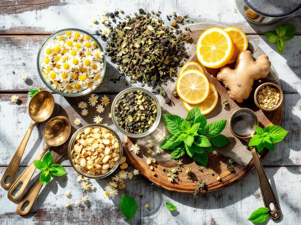 Assorted herbs and ingredients for tolerance break tea