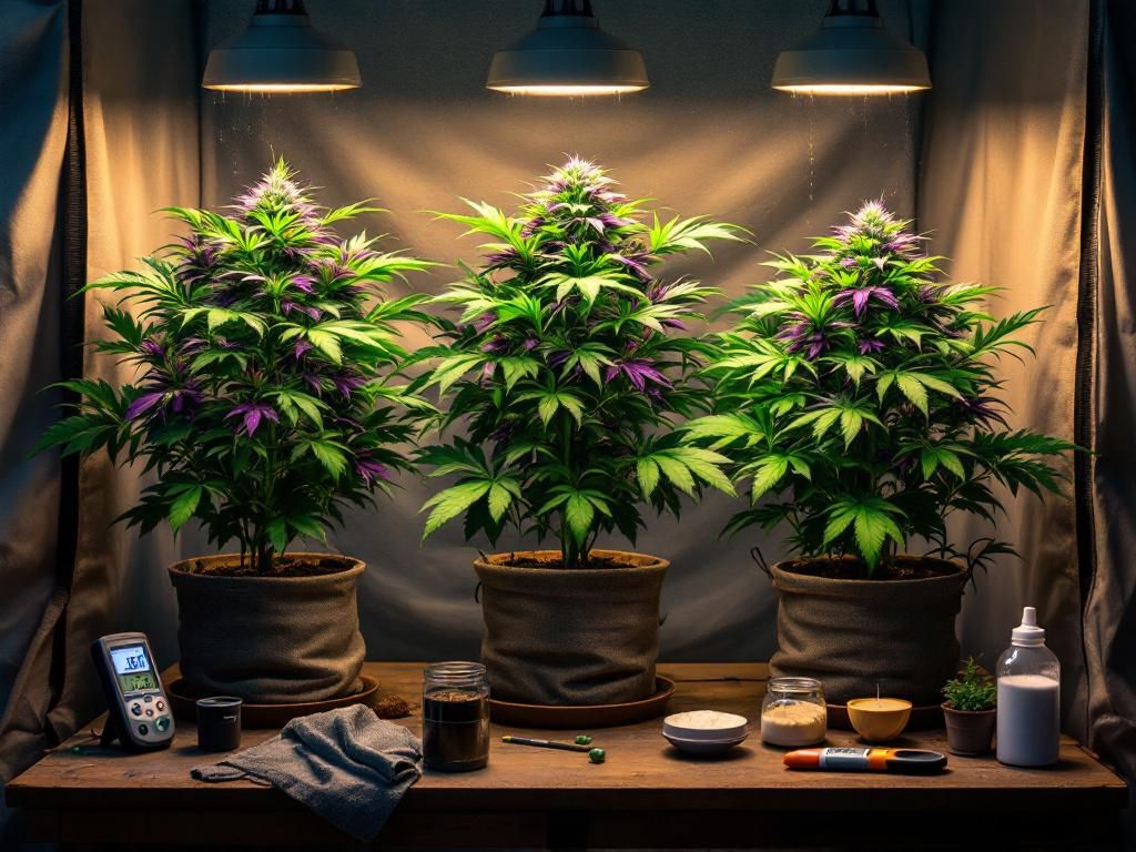 Indica cannabis plants showing distinctive growth patterns