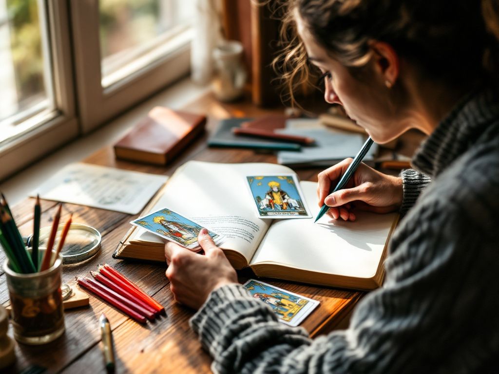 Person interpreting Major Arcana tarot card