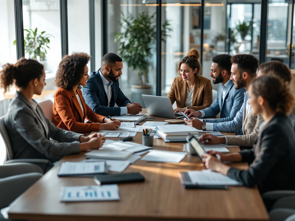 Legal team collaborating with AI technology tools