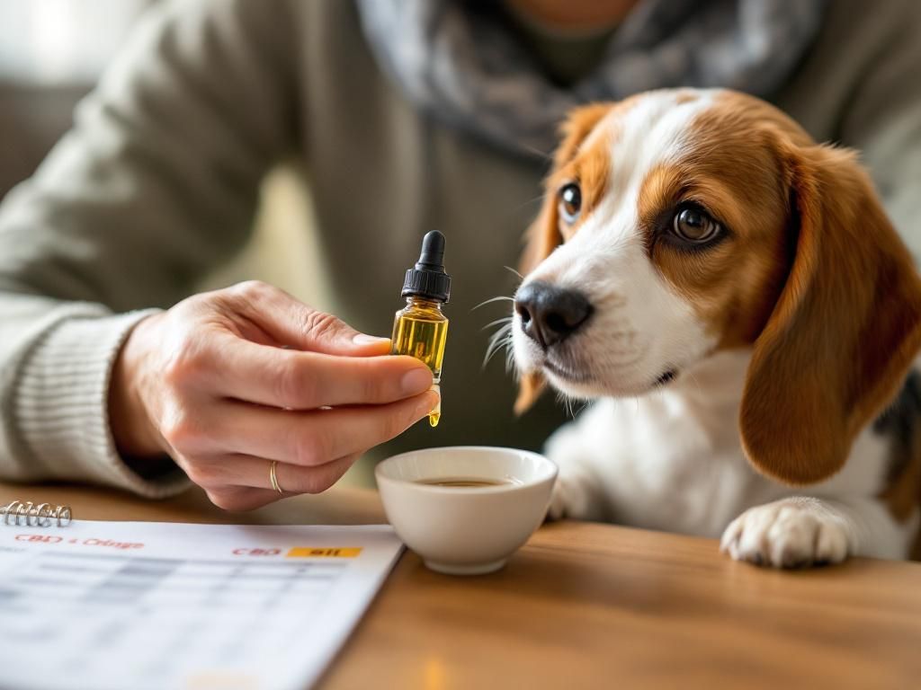 Pet owner measuring CBD oil dosage