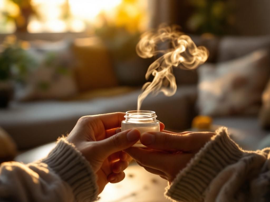 Person using cannabis vaporizer mindfully