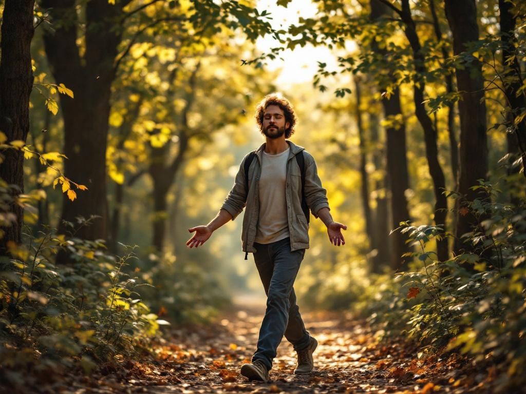 Person practicing walking meditation in nature