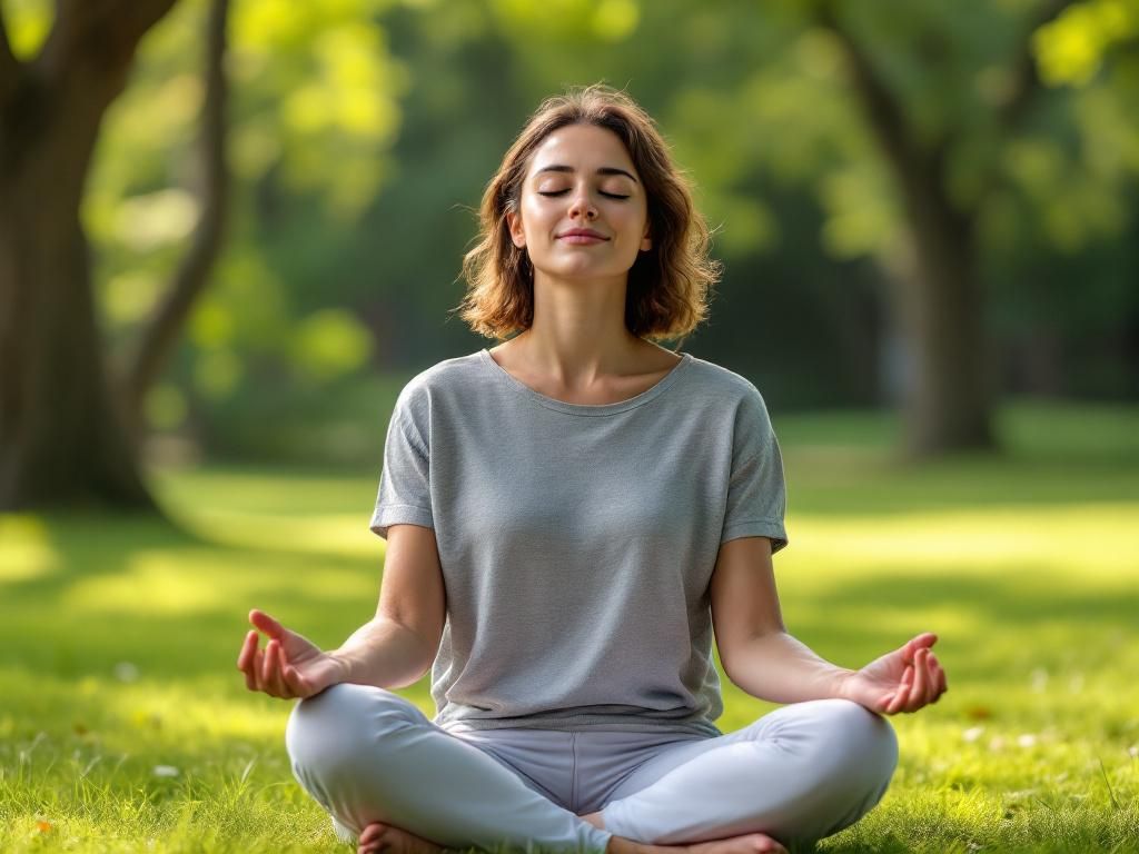 Person practicing mindfulness meditation outdoors