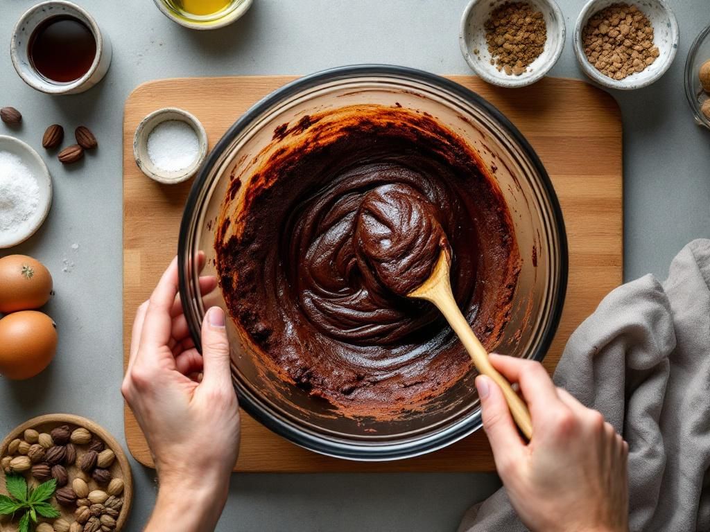 Mixing cannabis-infused oil into brownie batter
