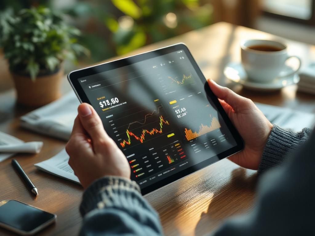 Investor tracking cannabis market performance on tablet