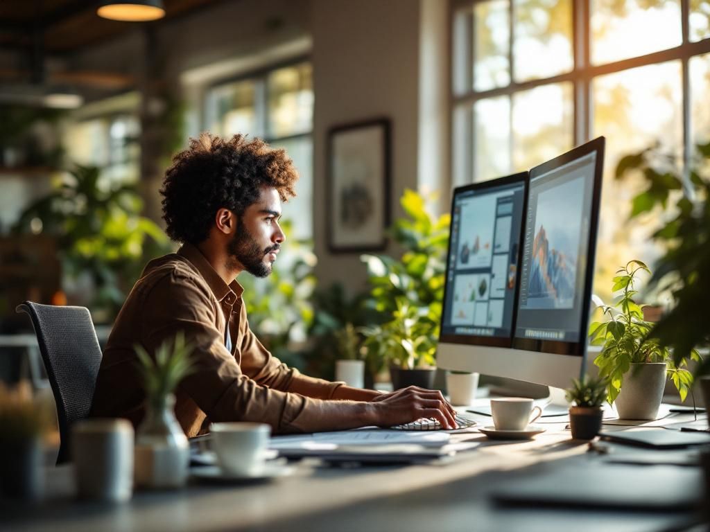Productive professional working at modern office desk