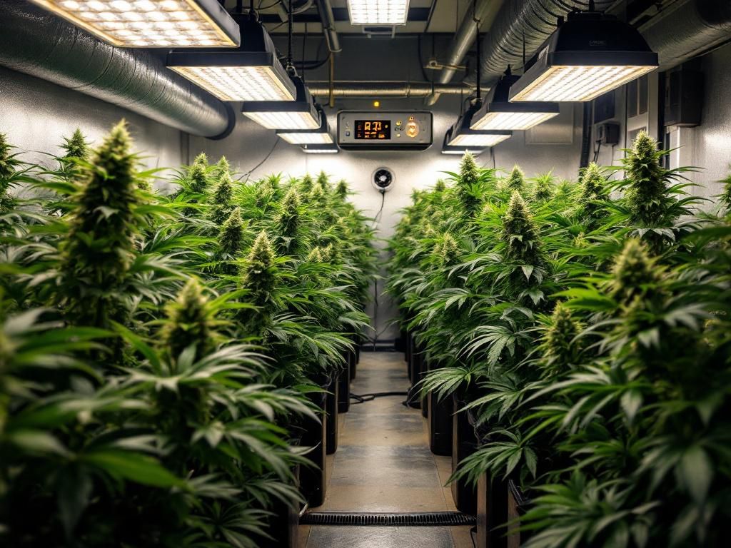 Professional cannabis grow room with environmental controls