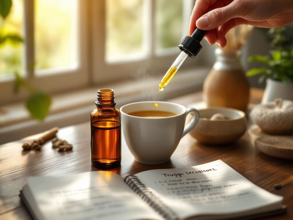 Adding tincture drops to herbal tea