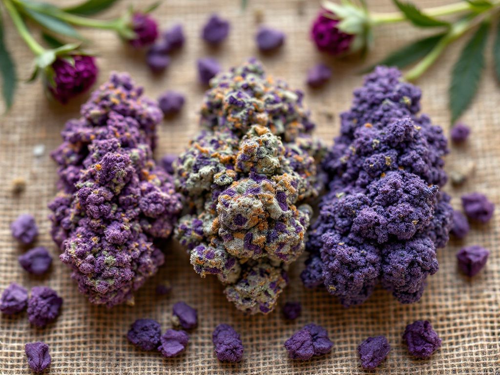 Collection of popular purple cannabis strains