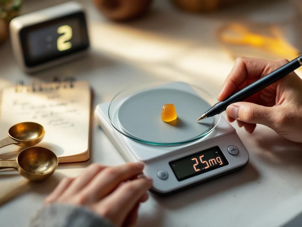 Digital scale measuring cannabis edible dosage