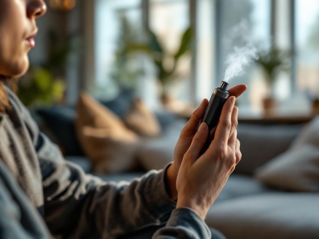 Person demonstrating proper THC vaping technique