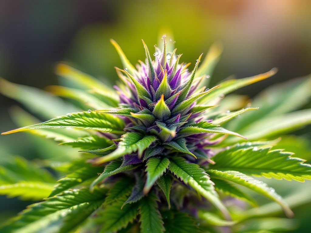 Purple and green cannabis plant contrast