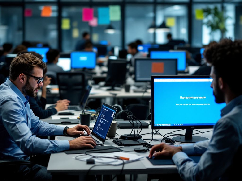 IT team responding to ransomware attack in office