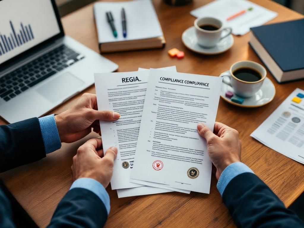 Professional reviewing regulatory compliance documents