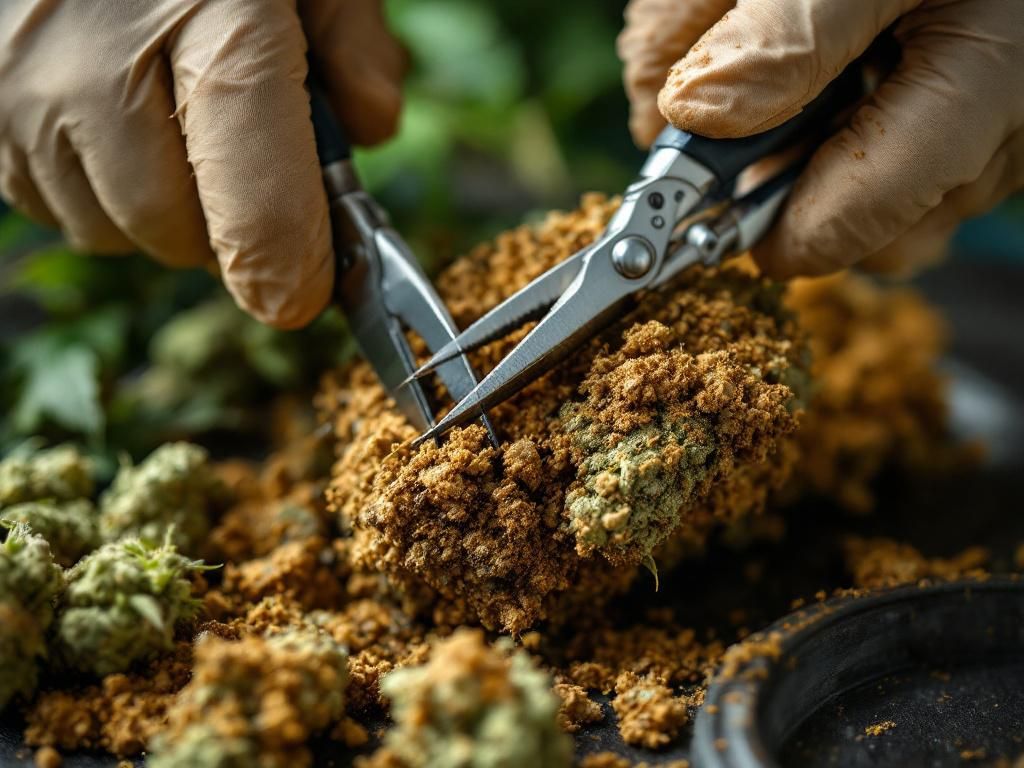 Careful removal of bud rot infected cannabis